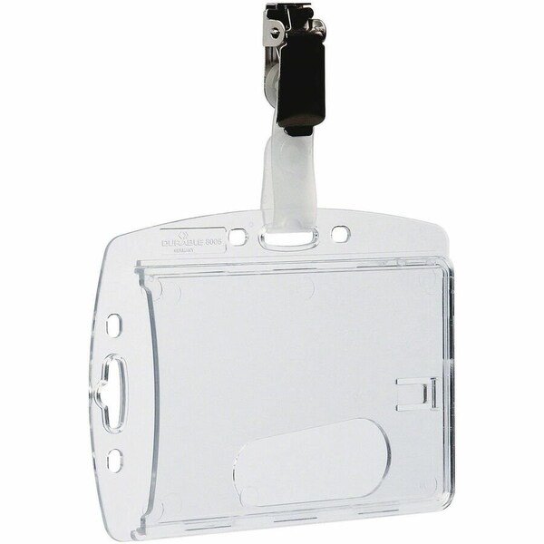 Durable Office Products Durable Shell-Style ID Card Holder, Vertical/Horizontal, With Clip, Clear, 25/Pack 800519 - main