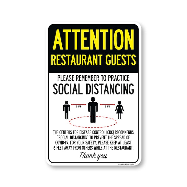 Signmission PSA, Restaurant Guests Practice Social Distancing, 14in X 10in Rigid Plastic, OS-NS-P-1014-25409 OS-NS-P-1014-25409 - main