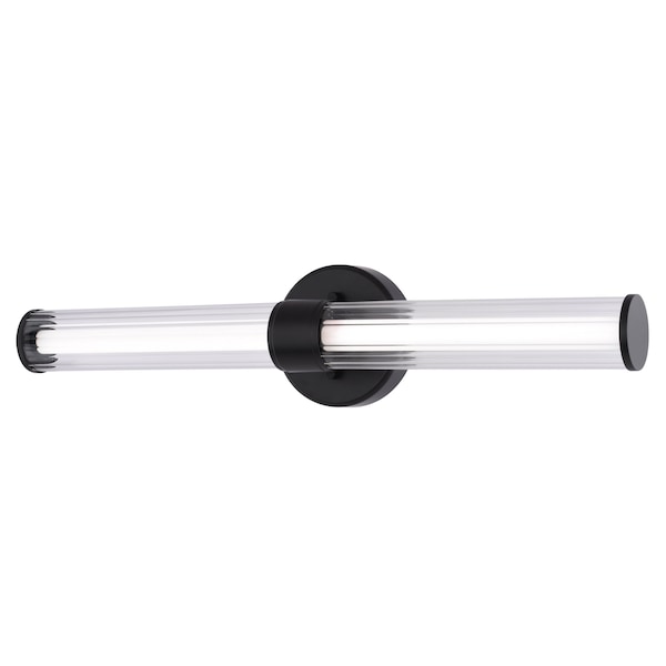 Vaxcel Division 1-Light Matte Black Bath Bar Vanity Fixture, Clear Ribbed Glass W0554 - main