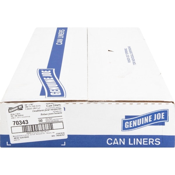 Genuine Joe 60 gal Trash Bags, XL, 1.55 mil (39 Micron), Gray, 50 PK GJO70343 - main