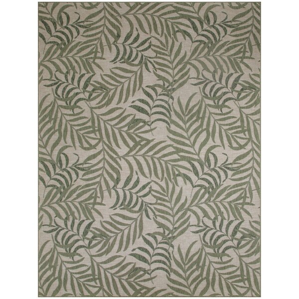 Homeroots 8' X 10' Ivory And Green Palm Leaf Indoor Outdoor Area Rug 550224 - main