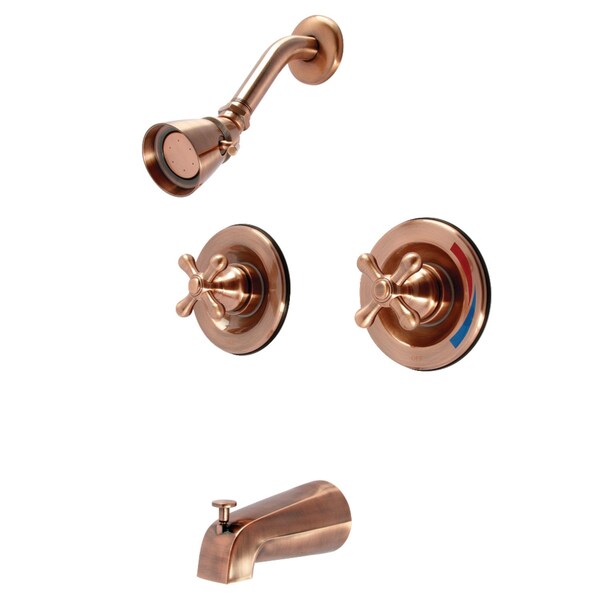 Kingston Brass Double-Handle Pressure Balanced Tub and Shower Faucet, Antique Copper KB666AXAC - main