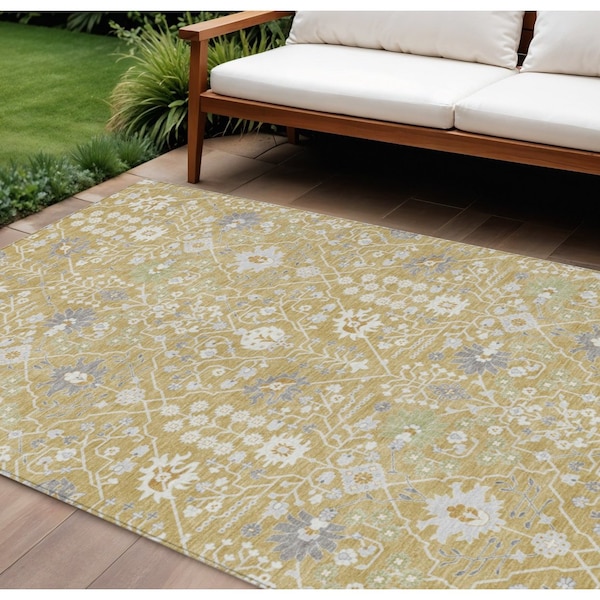 Homeroots 8' X 10' Gold Ivory And Gray Oriental Washable Indoor Outdoor Area Rug 598043 - main