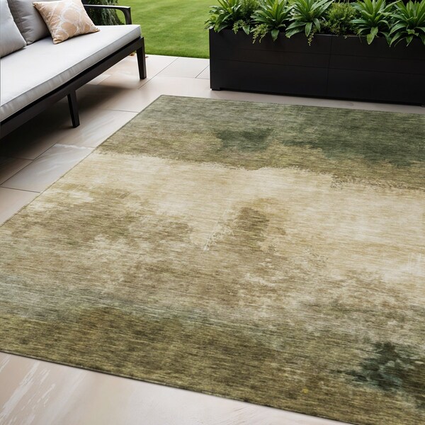 Homeroots 5' X 8' Fern Green And Beige Abstract Washable Indoor Outdoor Area Rug 603018 - main