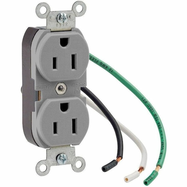 Leviton Industrial Series Heavy Duty Grade Duplex Receptacle, 15 Amp, 125 Volt 5262-LGY - main