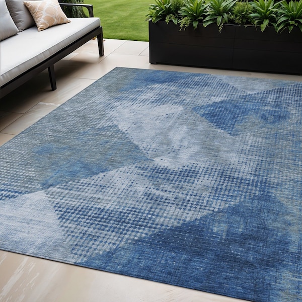 Homeroots 5' X 8' Blue And Gray Geometric Washable Indoor Outdoor Area Rug 602834 - main