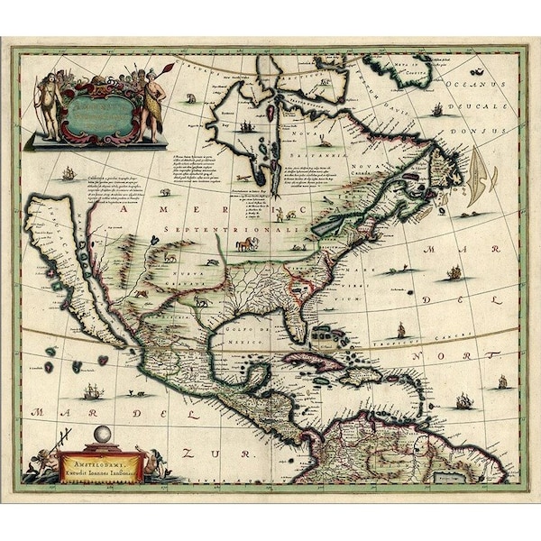 Homeroots Vintage 1652 Map Of Early North America Unframed Print Wall Art 391956 - main