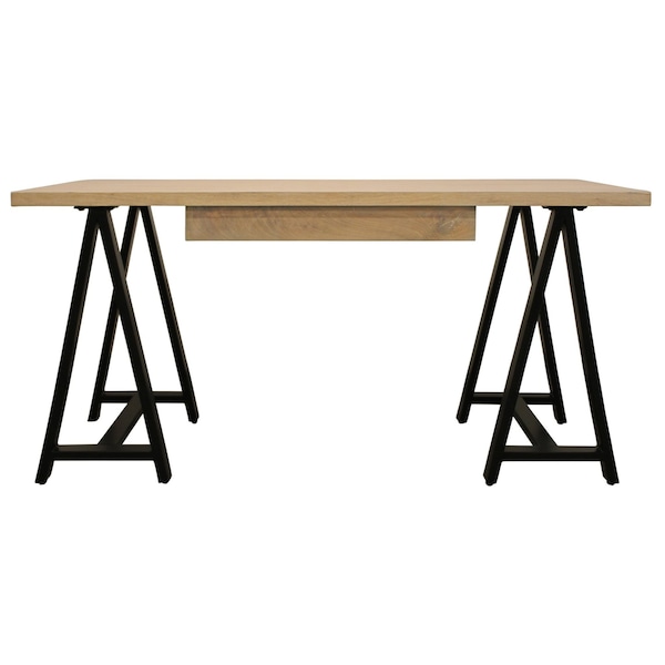 Homeroots 60" Ivory and Black Solid Wood Executive Desk 489176 - main