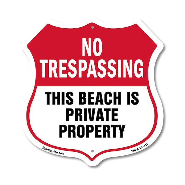 Signmission No Trespassing Shield Sign This Beach Is, 12 Inch X 12 Inch, Aluminum Metal Sign SHI-A-12-417 - main