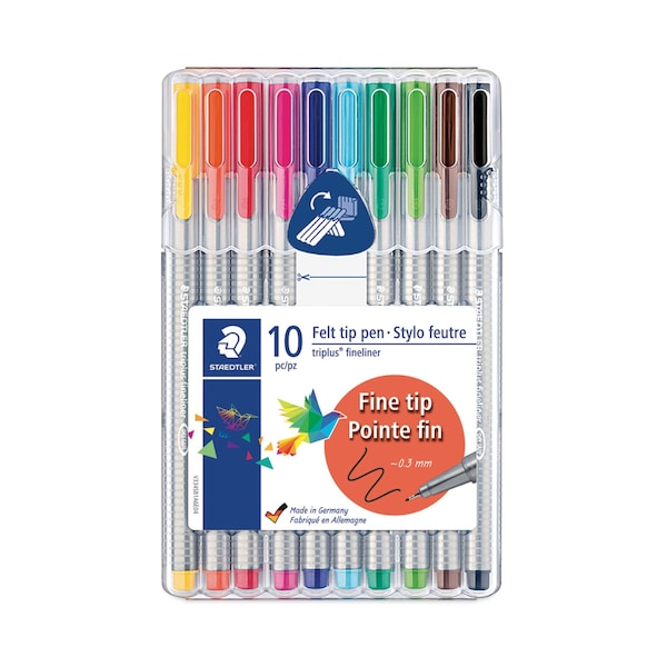 Staedtler Triplus Fineliner Porous Point Pen, Stick, Extra-Fine 0.3 mm, Assorted Ink and Barrel Colors, 10PK 334 SB10US - main