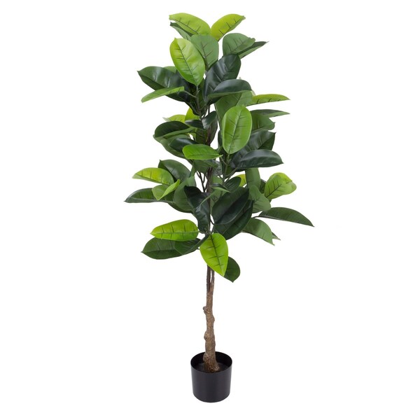 Pure Garden Artificial Rubber Plant 51-Inch Faux Tree with Natural-Feel Leaves Realistic Potted Indoor Plant 50-LG1261 - main
