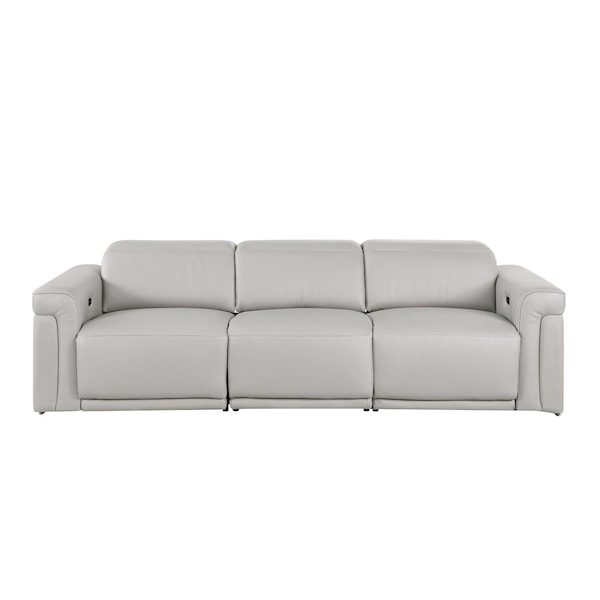 Homeroots 100" Light Gray Top Grain Leather Reclining Metal USB Sofa 720431 - main