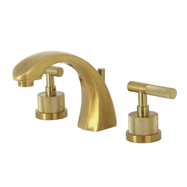 Kingston Brass Widespread Bathroom Faucet with Knurled Handle and Brass Pop-Up, Brushed Brass KS4987KNL - main