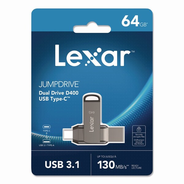 Lexar JumpDrive D400 USB 3.1 Flash Drive, 64 GB, Titanium LJDD400-64G-BNU - main