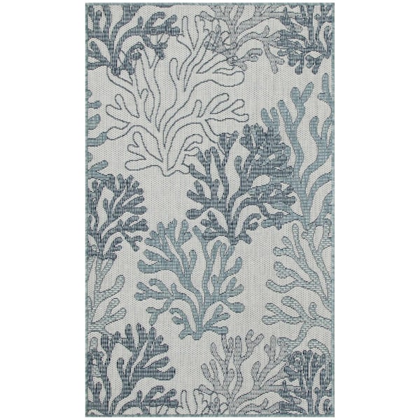 Homeroots 3' X 5' Navy Blue Ivory And Blue Nautical Indoor Outdoor Area Rug 554912 - main