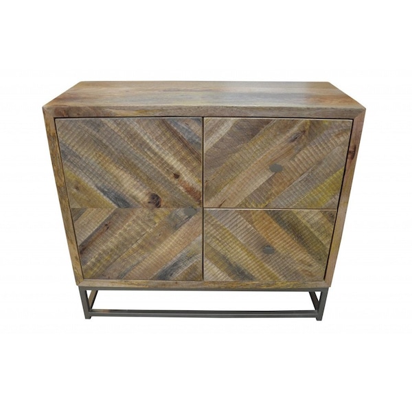 Homeroots 34in Shades of Natural Brown Solid Wood Accent Chest With A Door and Shelves 489018 - main