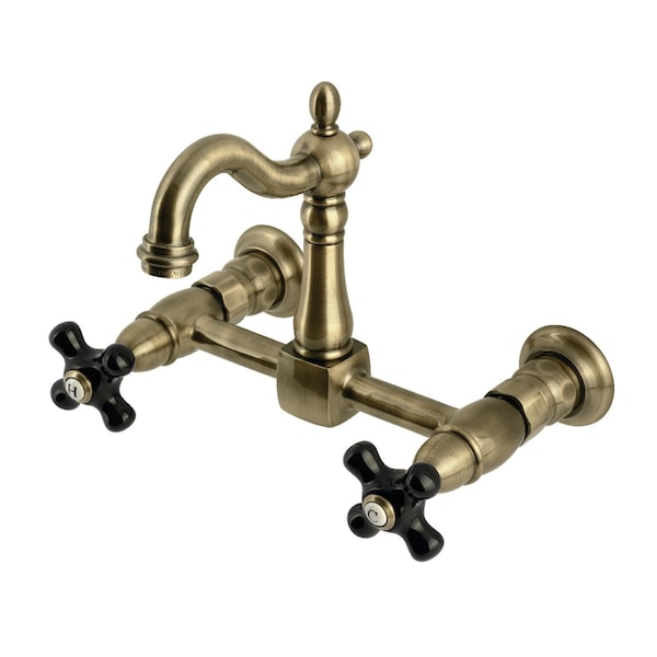 Kingston Brass Two-Handle Wall Mount Bridge Kitchen Faucet, Antique Brass KS2443PKX - main