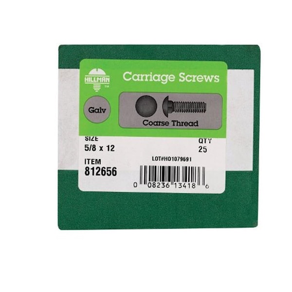 Hillman 812656 0.63 x 12 in. Coarse Thread Carriage Bolt 5325105 - main