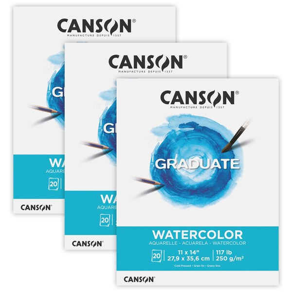 Canson Graduate Watercolor Pad, Foldover Binding, 20 Sheet, 11x14 inch, 3PK C525008009 - main