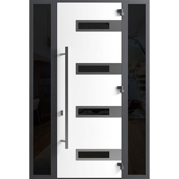 Vdomdoors Front Exterior Prehung Steel Door Ronex0131 Black Enamel 96 2 Sidelight Exterior Windows Sidelites RONEX0131EXD-BLK-W16+36+16xH96-LH-I - main
