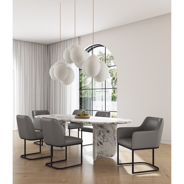Manhattan Comfort Modern Serena Dining Set Upholstered in Leatherette with Steel Legs in Grey, 6PK 6-DC056-GY - main