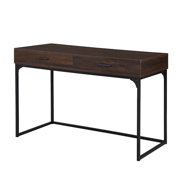 Homeroots 47" Brown and Black Wood and Metal Computer Desk With Two Drawers 516428 - main