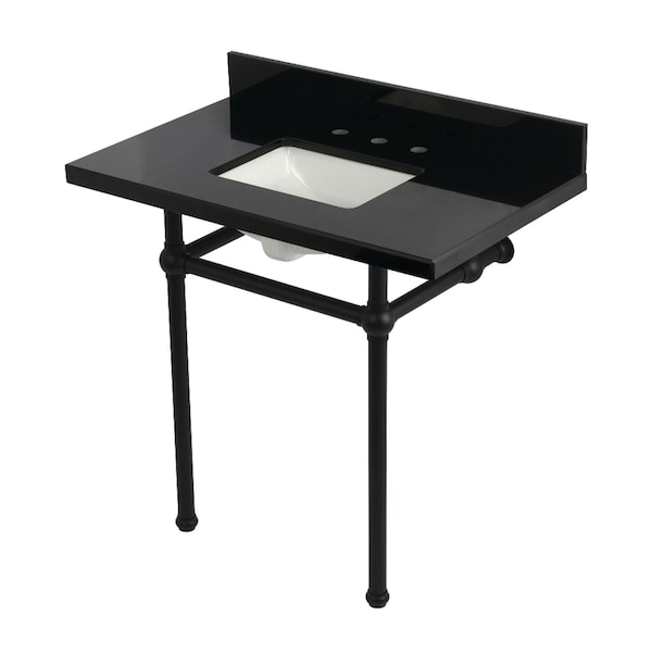 Kingston Brass 36" Black Granite Console Sink with Brass Legs, 8-Inch, 3-Hole, Black Granite/Matte Black KVPK36KBSQ0 - main