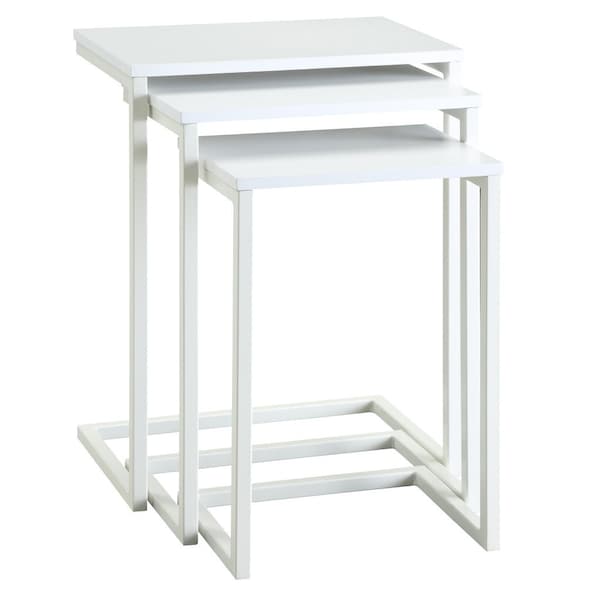 Homeroots Set of Three 24" White Solid Wood And Steel Nested End Tables, 3PK 493259 - main