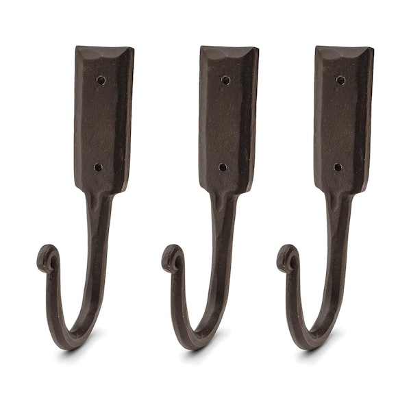 Kings County Coat Hooks Heavy Duty 3-Pack Large 6.5 in Hand Forged Rustic Iron Handmade Wall Hooks GW89A05-05-3 - main