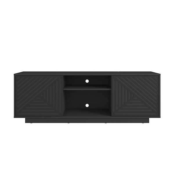 Homeroots 63in Black Ribbed Texture Wood Enclosed and Open Storage TV Stand 724161 - main
