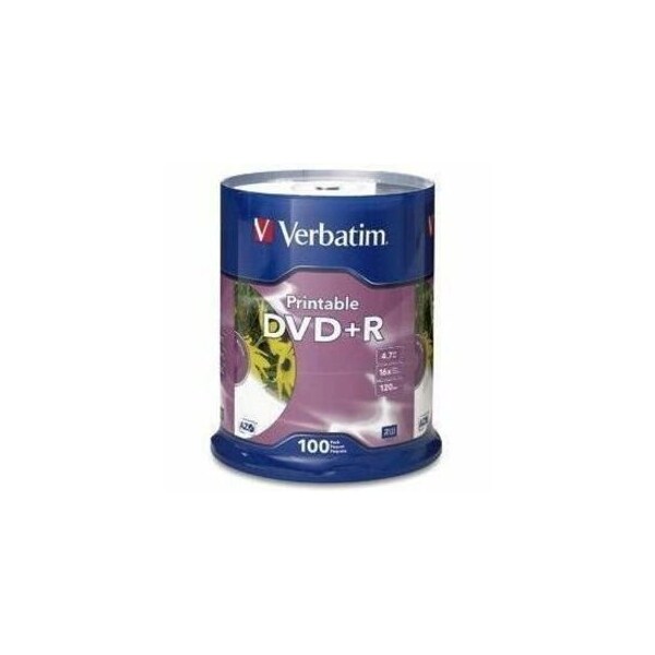 Verbatim DVDR 47GB 16X White Inkjet Printable 100pk Spindle, White, 100PK VER95145 - main
