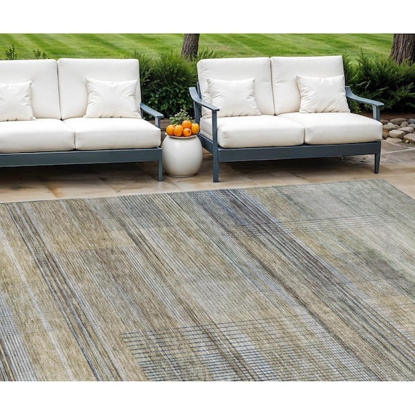 Homeroots 10' X 14' Khaki Tan And Beige Striped Washable Indoor Outdoor Area Rug 588063 - main