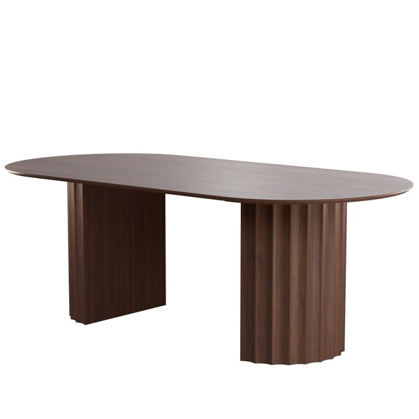 Homeroots 86" Walnut Solid Wood Double Pedestal Base Oval Dining Table 720696 - main