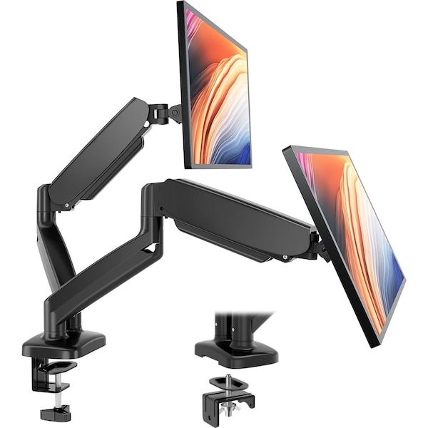 Simple Deluxe Dual Monitor Stand Arm, Gas Spring 2 Monitor Desk Mount Adjustable Height Swivel VESA Bracket with 3A88CAARMSMONITORD - main