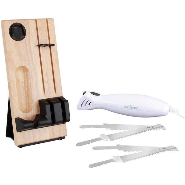 Nutrichef Electric Kitchen Knife With Wooden Storage Tray PKELKN16 - main