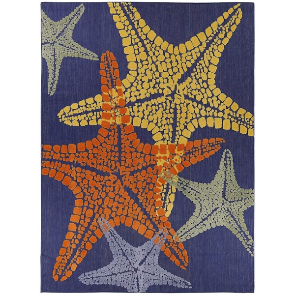 Homeroots 9' X 12' Blue Yellow And Orange Starfish Indoor Outdoor Area Rug 546865 - main