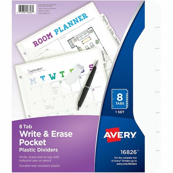 Avery reg Write Erase Pocket Plastic Dividers, White, 2PK AVE16826 - main