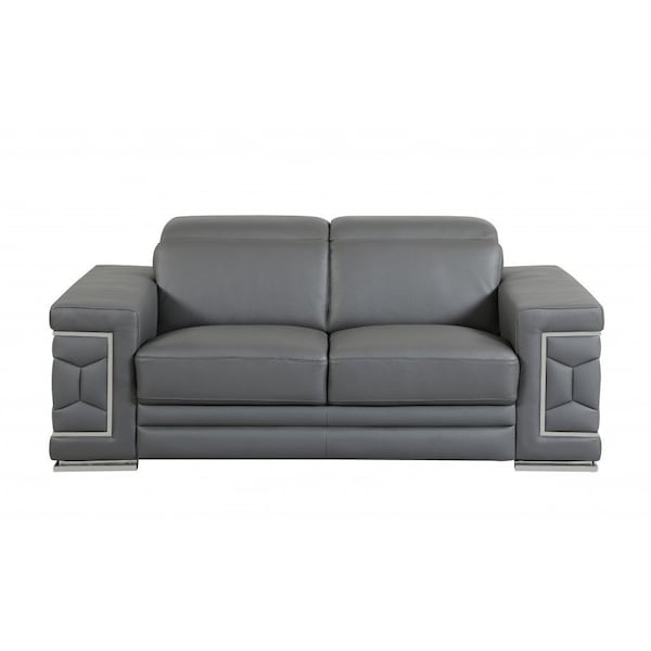 Homeroots 71in Gray And Silver Genuine Leather Love Seat 329590 - main