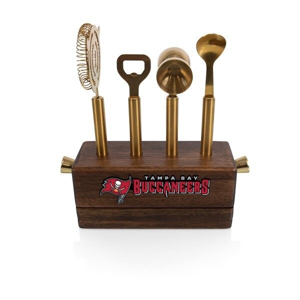 Picnic Time Family Of Brands NFL Tampa Bay Buccaneers Sidecar 5-Piece Bar Tool Set, (Acacia Wood) 672-05-508-307-2 - main