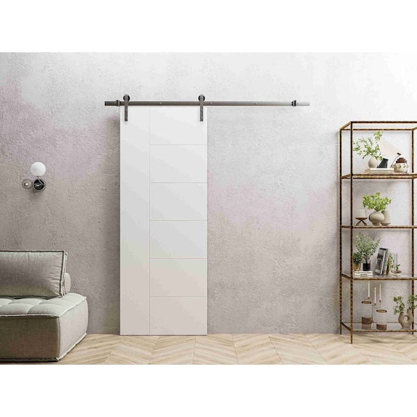 Vdomdoors Modern Barn Door 42" x 84" inches / Mela 0716 Painted White / 6.6FT Silver Rail Track Heavy Hardwar MELA0716BD-S-BEM-4284 - main