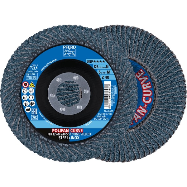 Pferd PFERD Flap Disc, 5in x 7/8, Z SGP CURVE STEELOX, 40 Grit, Medium Radius, Zirconia, 2PK 66990 - main
