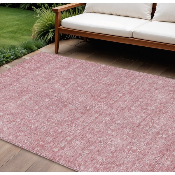 Homeroots 10' X 14' Blush Pink And Ivory Floral Washable Indoor Outdoor Area Rug 582337 - main