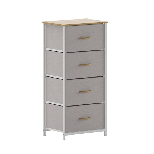 Flash Furniture Harris 4 Drawer Vertical Storage Dresser with White Cast Iron Frame, Oak Wood Top and Beige Easy Pu WX-5L203L-W-WH-BG-GG - main