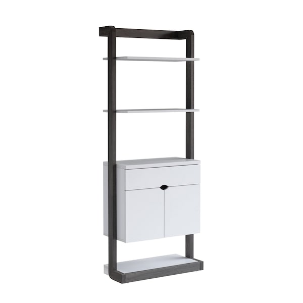 Homeroots 65" White Wood Five Tier Etagere Bookcase with Two Doors and A Drawer 630389 - main