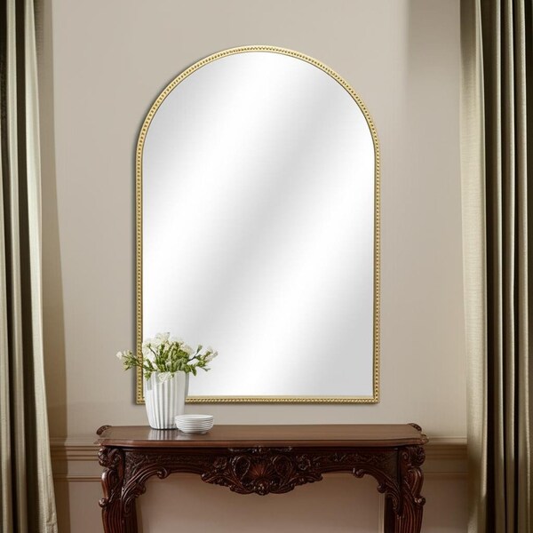 Homeroots 34" Gold Metal Beaded Arch Accent Mirror 632512 - main