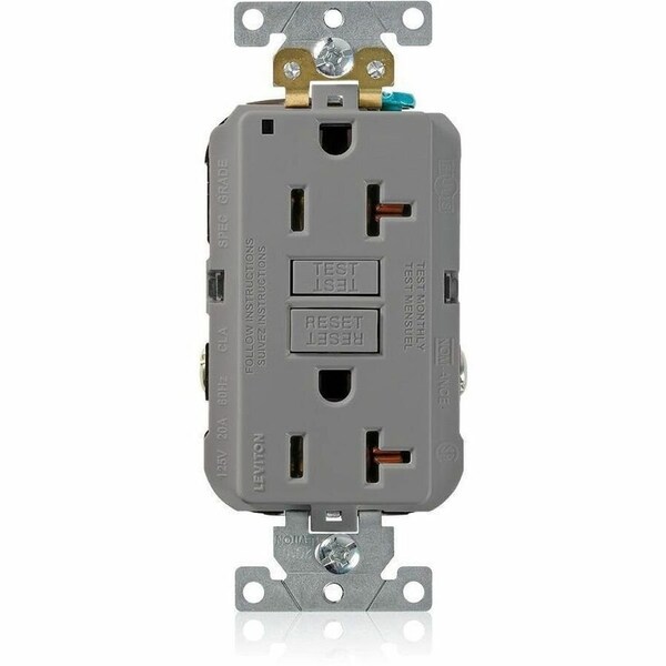Leviton Plugs&Rcptcls, 20A, 125VAC, Gry, Polycarb G5362-GY - main