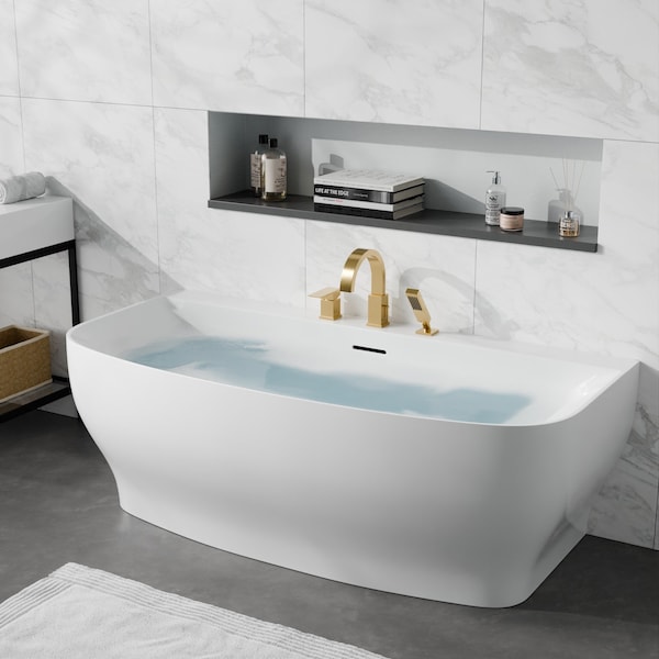 Anzzi Freestanding Tub, 64.9 in L, 30.7 in W, Brushed Gold, Acrylic, Center FT-AZ112-473BG - main