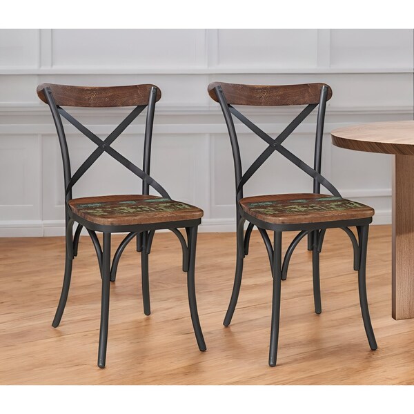 Homeroots Set of Two Brown And Black Metal And Wood Cross Back Dining Side Chairs 522062 - main