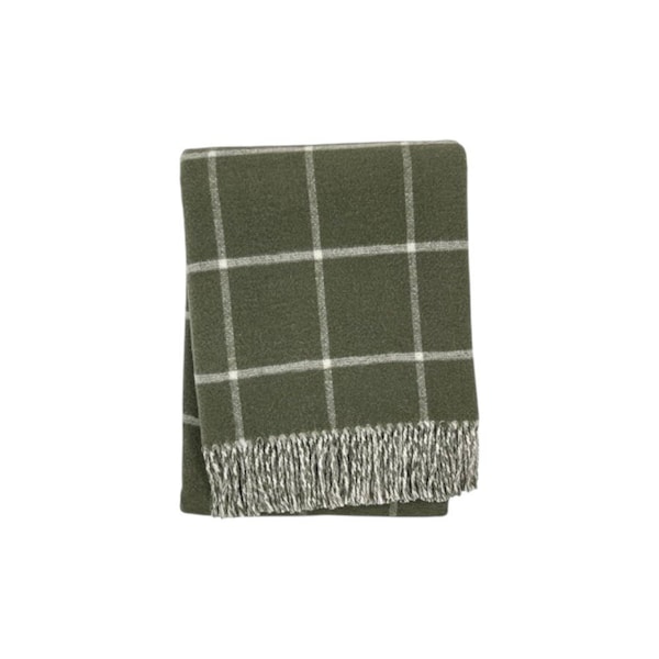 Homeroots 50" X 67" Olive Green And White Cotton Blend Woven Plaid Throw Blanket with Fringe 632900 - main
