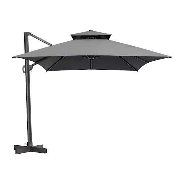 Homeroots 113in Dark Gray Polyester Rectangular Tilt Cantilever Patio Umbrella With Stand 485639 - main
